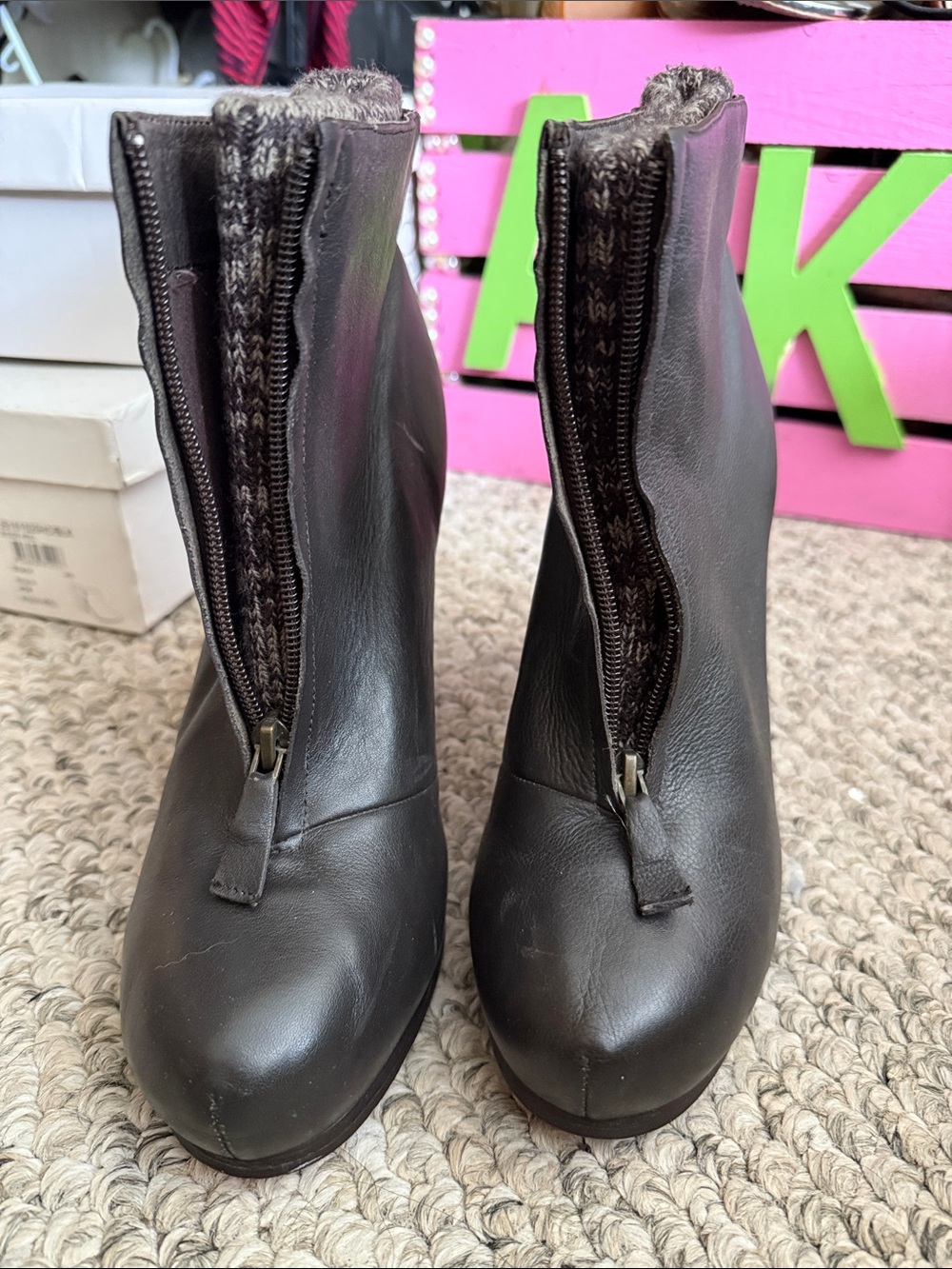 Women's Front-Zip Ankle Boots in Dark Brown